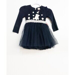 Yunya Kids Girls Navy Blue Cotton Tutu Dress Floral Long Sleeve Pullover Size 11